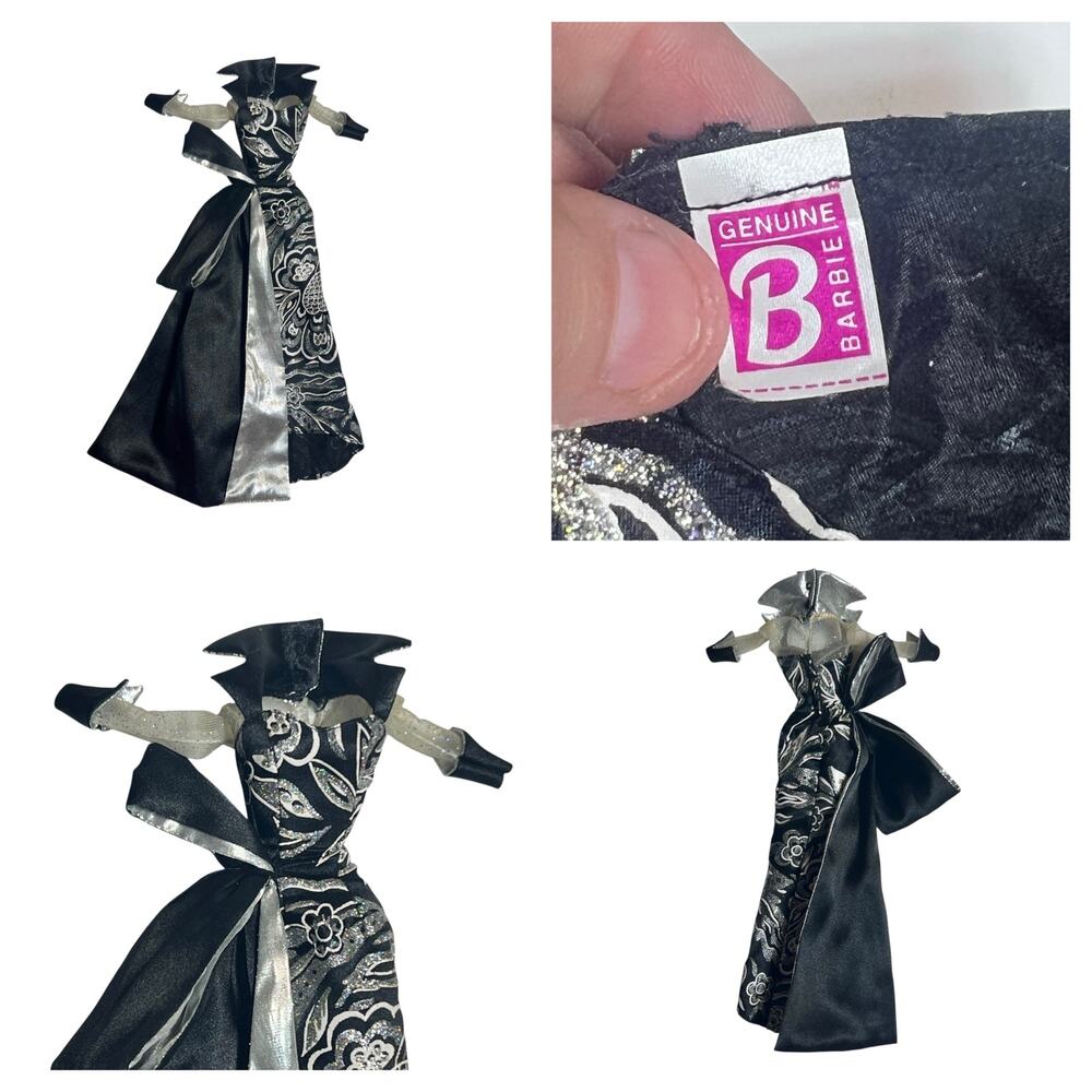 1996 Vtg Barbie Fashion Avenue Party Gown #15866 Black Silver Glitter Dress ONLY